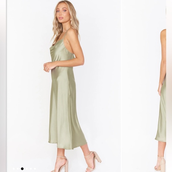 Show Me Your MuMu Verona Cowl Neck Midi in Moss Green Luxe Satin Small - Picture 2 of 9